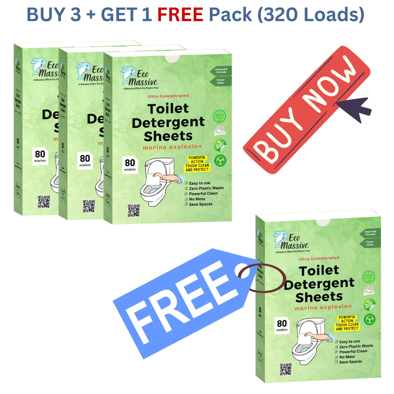 Eco Massive Toilet Cleaning Sheets: Marine Explosion Fragrance-160 Loads